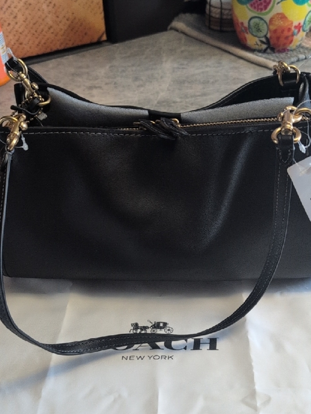 Coach Rogue 34 Black Leather Double-Zip Shoulder Bag with Brass  Hardware NWT - Picture 8 of 12